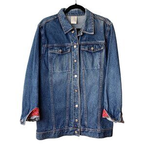 Vintage Men’s Denim Jacket Bandana Cuffs Star‎ Stud Buttons Med Retro Pockets